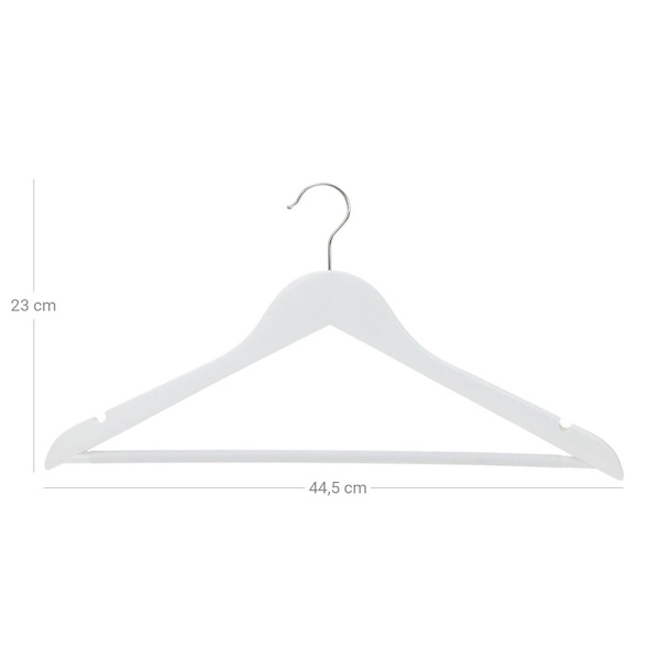 Rootz Klädhängare - Anti-halkdesign - Lönnträ - Paket om 50 - Noggrant slipade - Förkromade - Hängkrokar - Hög kvalitet - Vit - 44,5 x 23 x 1,2 cm
