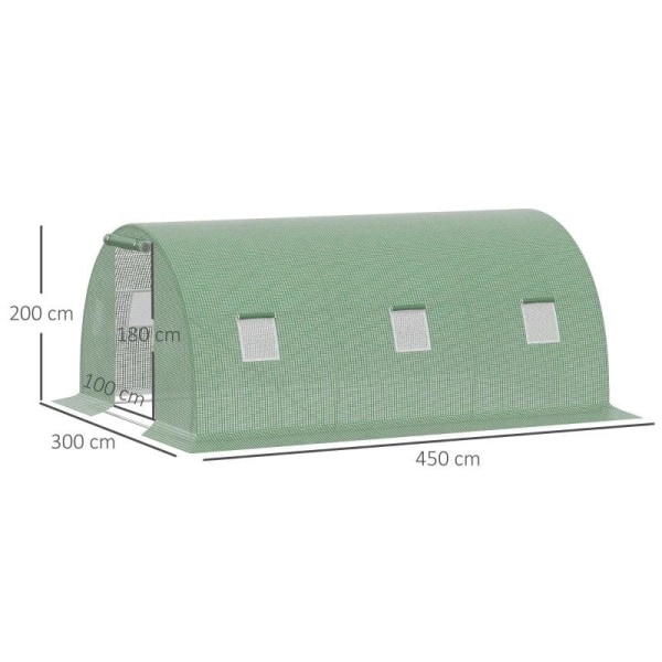 Rootz Drivhus - Poly Drivhus - Walk-in Poly Tunnel - Med 6 vinduer - Frostbeskyttelse - Mørkegrøn - 4,5L x 3W x 2H m