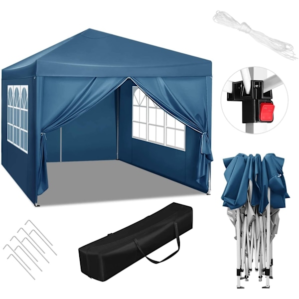 Rootz Gazebo Pop-Up -teltta - Vedenpitävä pagodi - Aurinkosuoja - UV-suoja - Sateenkestävä - Helppo asennus - 3m x 3m Sininen