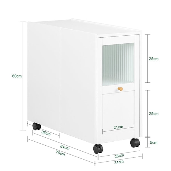Rootz Mobile Arkiverskab - Dokumentopbevaring - Office Organizer - Easy Access skuffer - 31x60x70cm - MDF & Glass - 5 hjul til mobilitet