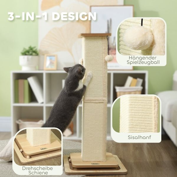 Rootz Cat kradsestolpe - Playrail kattelegetøj - Sisal Scratcher - MDF base - 39,5 cm x 39,5 cm x 87 cm