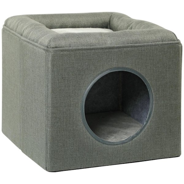 Rootz Cat Cave - Kissansänky - Kissan talo - 2-in-1 Cat Cave - MDF - Pellavajäljitelmä - Vihreä - 36,5 x 36,5 x 33 cm