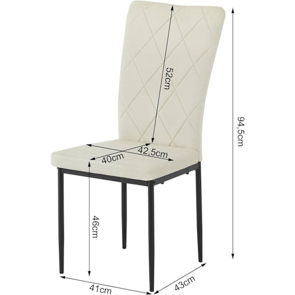 Rootz matsalsstolar Set med 4 - Sammetsstol - Stolar med högt ryggstöd - Metallben - Bekväma, Ergonomiska, Hållbara - Krämfärgade - 42cm x 94,5cm x 59