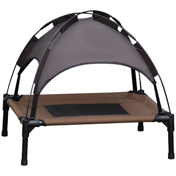 Rootz Djursäng med kapell - Upphöjd hundsäng - Hundsäng utomhus med tak - Andas - Taftkaffe - 76 x 61 x 73 cm