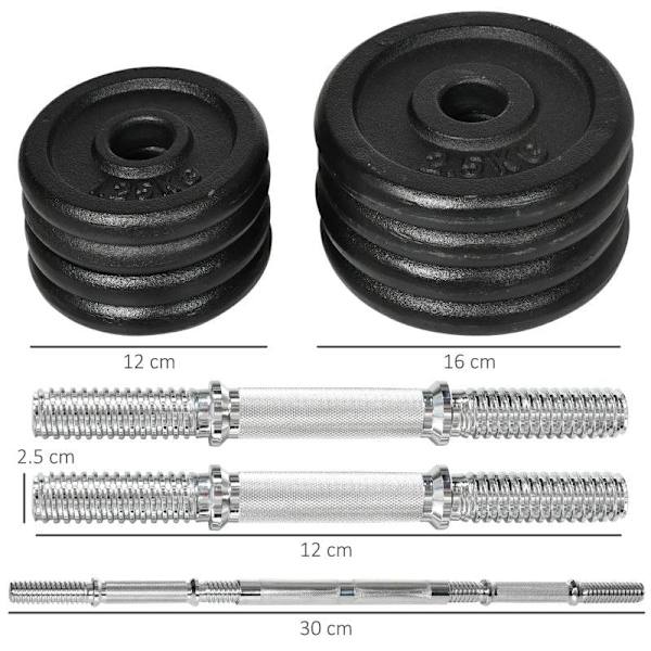 Rootz-käsipaino - 2-in-1 -käsipaino - Käsipainon kahva - Tanko - 8 painolevyä - Ruosteenkestävä - 20 kg - Rauta - Musta - 95 x 16 x 16 Hcm