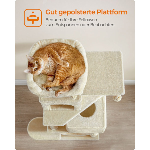 Rootz Beige Cat Skrapstolpe - Kattträd - Skrapare - Spånskiva plysch Sisal - Robust konstruktion - Enkel montering - 49cm x 40cm x 155cm