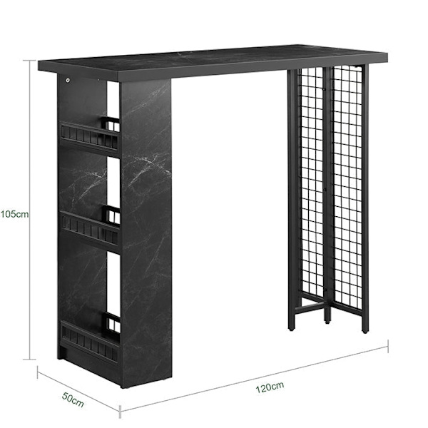 Rootz Modern Baaripöytä - Keittiöpöytä - Ruokapöytä - Tukeva MDF- ja metallirunko - Säädettävät jalat - Tilava säilytystila - 120cm x 105cm x 50cm