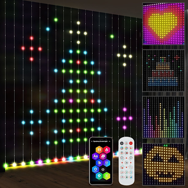 Rootz -gardin med 400 LED -lys - strenglamper - Dynamisk belysning - Musiksynkronisering - Wi -Fi -kontrol - 300 cm x 300 cm
