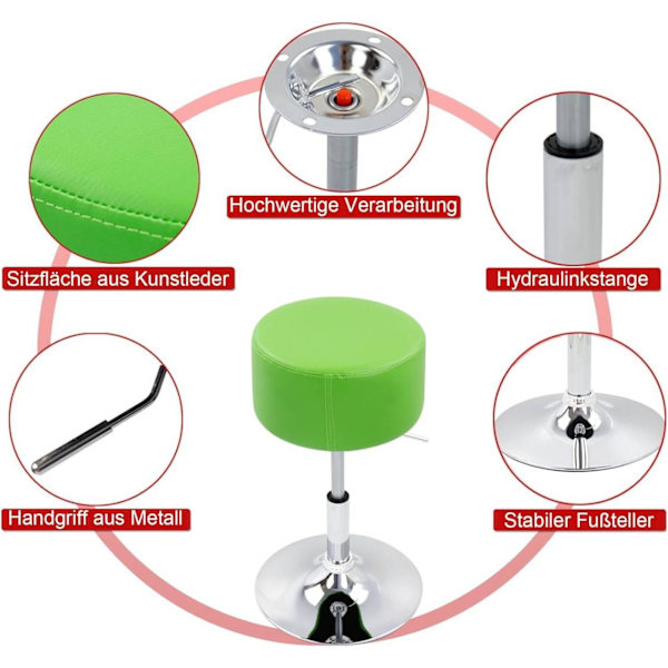 Rootz Barpall Snurrstol - Roterande pall - Justerbar höjd - Imiterat läder - 33,5 cm - 52-67 cm - 38,5 cm - 120 kg belastning - Enkel montering