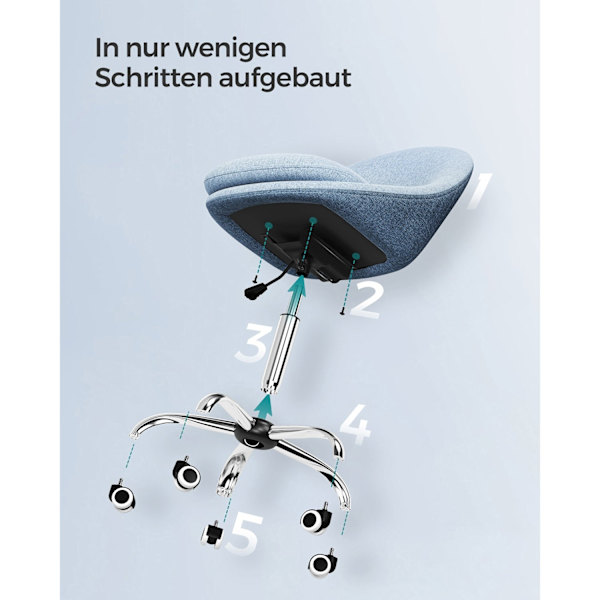 Rootz Blue Swivel Chair - Ergonomisk stol - Roterende stol - Stålstel - Bomuld-linned blanding - Justerbar højde - 60cm x 60cm x 80-90cm