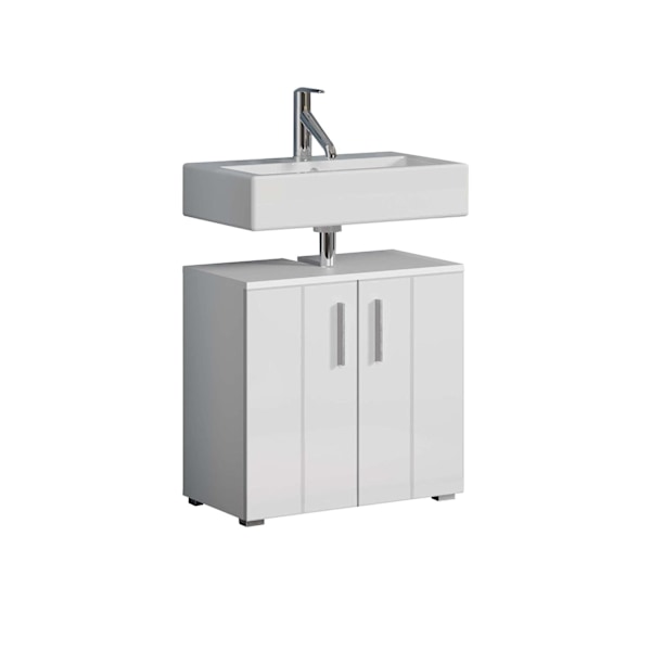 Rootz Vanity Unit - Bathroom Cabinet - Under-Sink Storage - Washstand - Bath Organizer - Sink Console - Base Cabinet - White with High Gloss Finish -