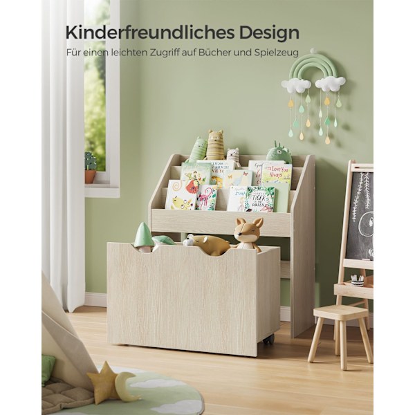 Rootz leksakshylla med 3 hyllor på hjul - Beige - MDF - Spånskiva - 29,5 cm x 62,5 cm x 70 cm - Mobile Organizer - Förvaringslösning för barn
