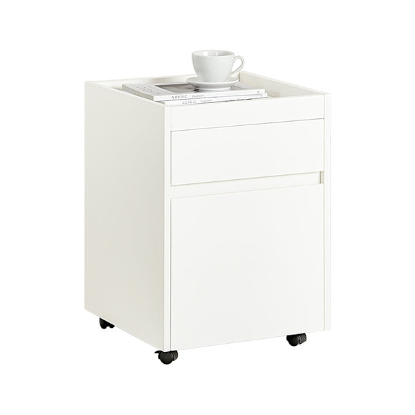 Rootz Mobile Office Cart - Sivupöytä pyörillä - Tulostimen teline - Säilytyslaatikot - Lukittavat pyörät - Helppo koota - Valkoinen - 40cm x 54cm x 40