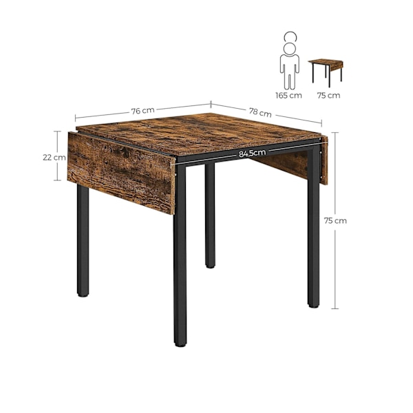 Rootz Vintage Brun-Sort Spisebord - Spånplade stål - Sammenklappeligt bord - Rustikt bord - Heavy Duty - 120cm x 78cm x 76,2cm