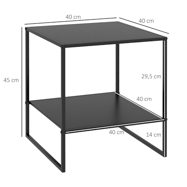 Rootz Industrial Design Sidebord - Sofabord - Sengebord - 2 niveauer af opbevaring - Robust stålramme - 40cm x 40cm x 45cm