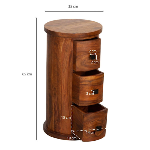 Rootz kommode - Sidebord - Skænk - 3 skuffer - 65 cm - Massivt træ - - Sideskab - Brun