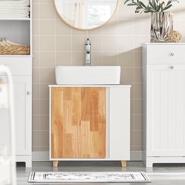 Rootz vask underskab - Badeværelsesvask - Opbevaring under vask - MDF og gummitræ - Sifon udskæring - Stabilt design - 60 cm x 60 cm x 29 cm