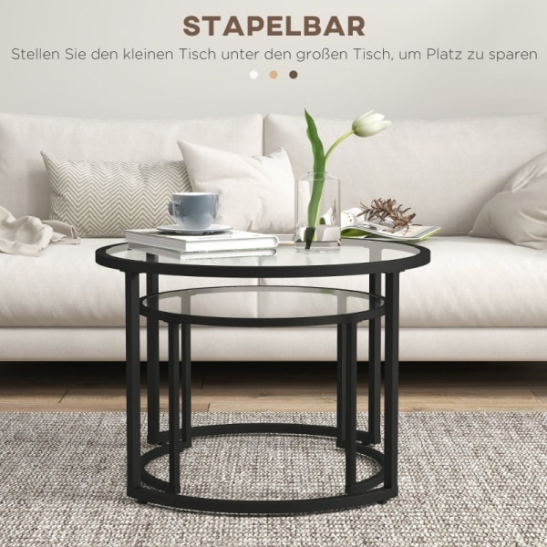 Rootz sæt med 2 sideborde - Industrielt design - Stabelbare borde - Pladsbesparende - Holdbar og nem at rengøre - Stabil base - Ø70 x 47,5H cm (Stor)