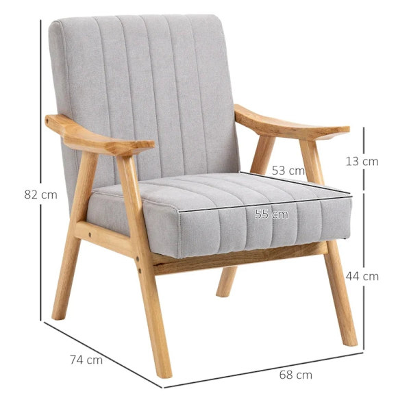 Rootz Fåtölj i Scandi Design - Sammetslook - Massivt trä - Stoppad stol - Natur + Grå - 68cm x 74cm x 82cm