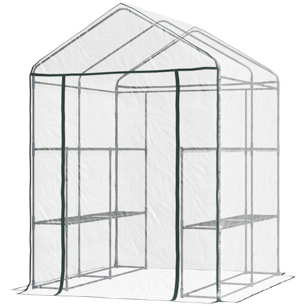 Rootz Walk-In Film Växthus - Trädgårdsskjul - Växtskydd - Förlänger växtsäsongen - 6 hyllor - Roll-Up dragkedja - 143cm x 143cm x 195cm