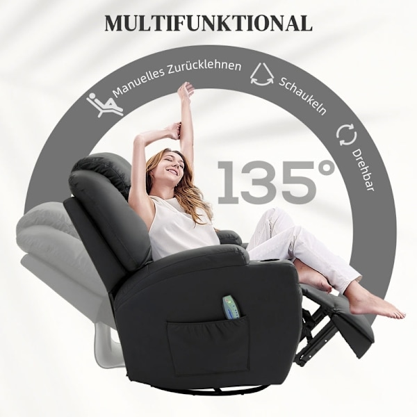 Rootz Massage Hvilestol - TV Lænestol - Kunstlæder - Ultimate Comfort - 89L x 99W x 106H cm