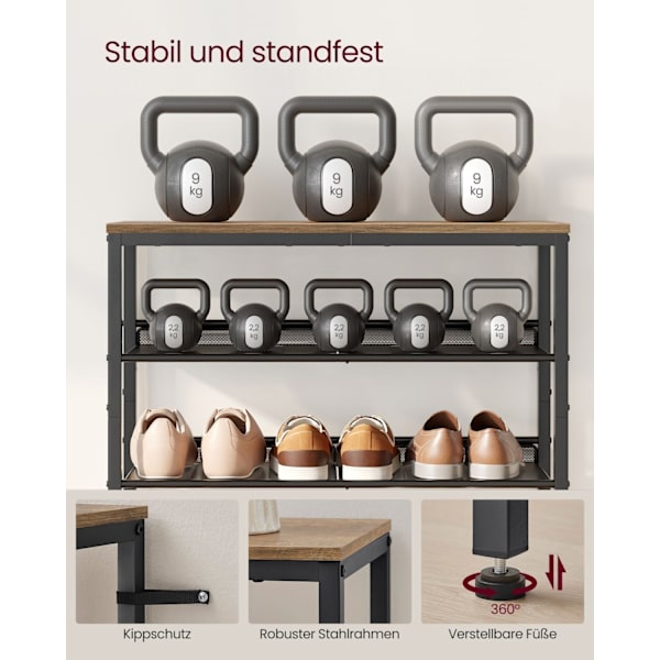 Rootz Skostativ - Skobeholder - Skostativ - Spånplade, Stål - 30cm x 75cm x 93cm - Honey Brown Ink Black - 7,6kg - 27kg Maks. Belastningskapacitet