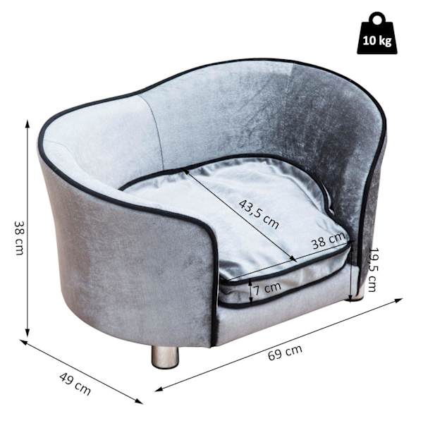 Rootz Luxury Dog Sohva - harmaa - kuusipuu, pehmo - 27,17 cm x 19,29 cm x 14,96 cm