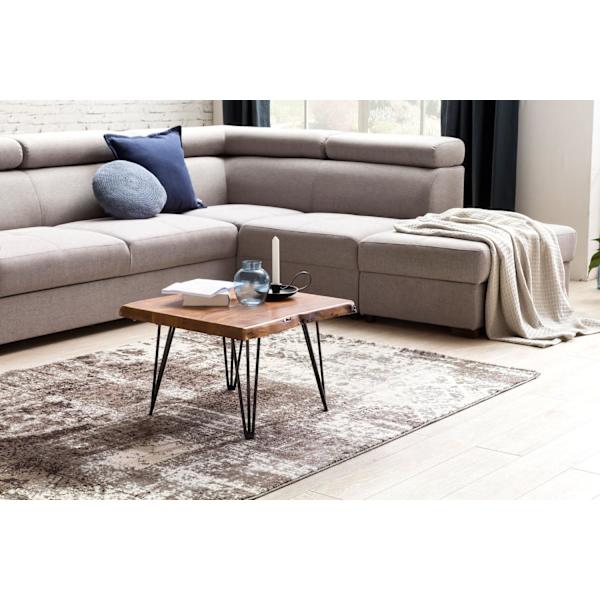 Rootz Design soffbord massivt träbord med trädkant 56x38x51 cm - Sheesham träbord med metallben - Vardagsbord i rustik lantlig stil