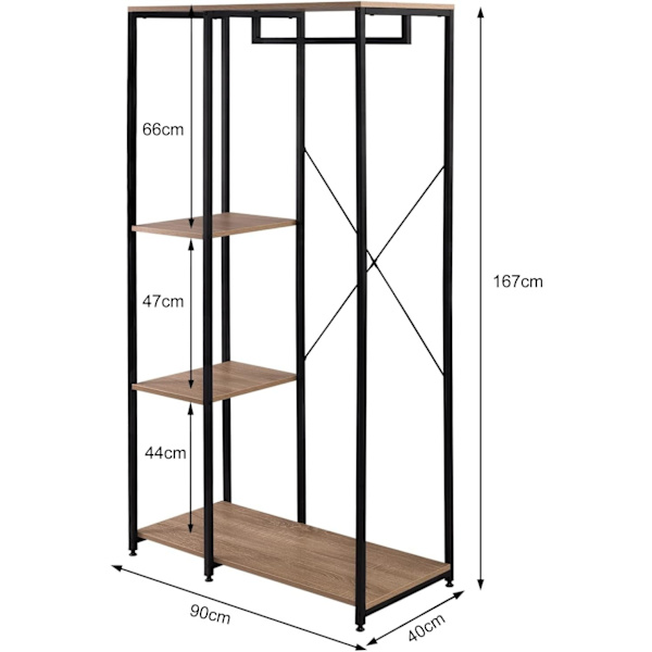 Rootz multifunktionelt tøjstativ - Organizer - Garderobestativ - Rigelig opbevaring - Holdbar og stabil - Nem montering - 90 cm x 40 cm x 167 cm