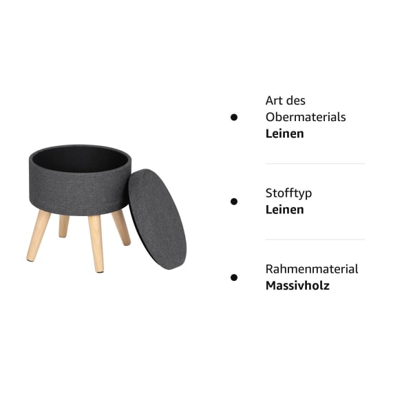 Rootz Sitzhocker - Rahi - Ottomaanit - Säilytysistuin - Pouf - Jalkatuki - Jakkara - Tummanharmaa - Φ 32 x 36 cm