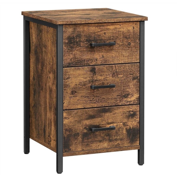 Rootz Sengebord - kommode - sidebord - 3 skuffer - industrielt - brun - sort - forarbejdet træ - metal - 40 x 40 x 60 cm
