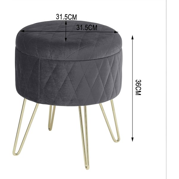 Rootz Makeup Pall - Sminkstol - Förvaringslåda - Sammetssits - Enkel montering - 31,5 cm x 31,5 cm x 36 cm