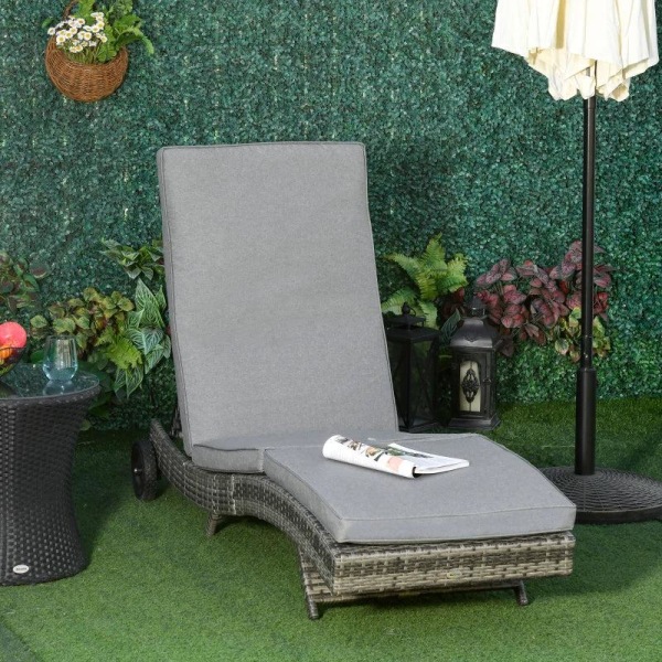 Rootz Poly Rattan liggestol - Haveseng med hynder - 5-trins justerbar rattan liggestol - Havemøbler - S-form - Metal - Grå - 207 x 70 x 70 cm