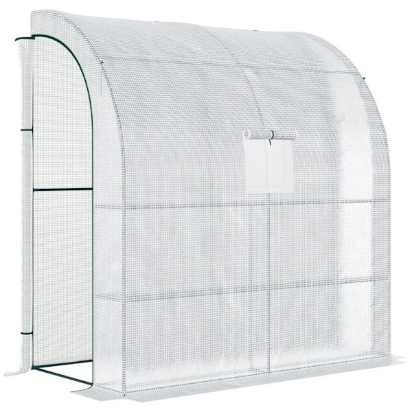 Rootz Drivhus - Vægdrivhus - Folie Drivhus - Tomat Drivhus - Med Mesh vindue - Med rulledøre - UV Beskyttelse - Hvid - 200 x 100 x 215 cm