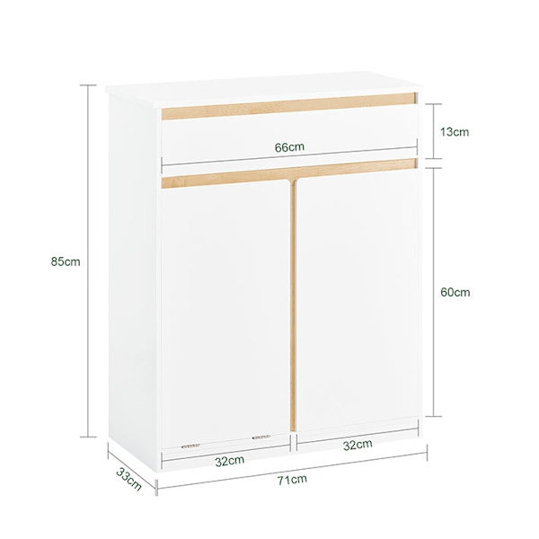 Rootz vaskeskab med vaskepose - Vasketøjsopsamler - Badeværelsesmøbler - MDF og gummitræ - Vippebeskyttelse - Fleksibel opbevaring - 71cm x 33cm x 85c