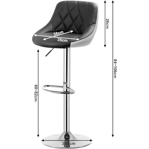 Rootz Barpall - Justerbar bänkstol - Vridbar barstol - Bekväm, Snygg, Hållbar - Förkromat stål, konstläder - 38cm x 35cm, Höjd 84cm-106cm Justerbar