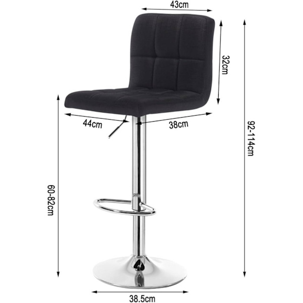 Rootz Barpall - Justerbar Barstol - Ergonomisk bänkpall - Slitstark linnesits - Metallram - Golvskydd - 92cm-114cm x 44cm x 38cm