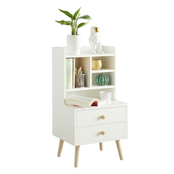 Rootz sengebord - Natbord - Sofabord - Rummelig opbevaring med 4 rum og 2 skuffer - Moderne fyrretræ-accenter - Holdbart PB-materiale - 43 cm x 81 cm