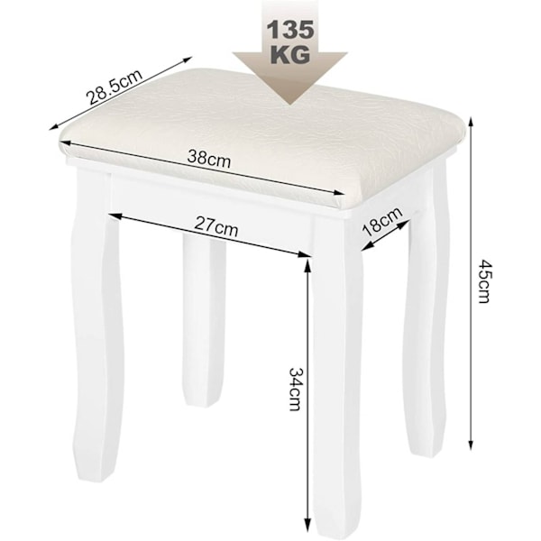 Rootz Elegant White Makeup Pall - Sminkstol - Påklädningsstol - Bekvämt sammetsöverdrag - Mångsidig användning - Hållbar konstruktion - 38cm x 45cm x
