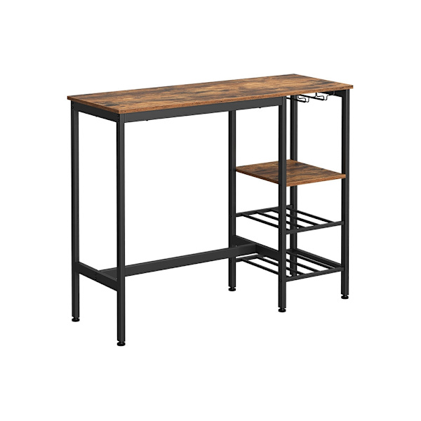 Rootz Barbord med beslag - Pubbord - Stående skrivebord - Spånpladestål - 110 cm x 40 cm x 90 cm - Vintage Brun-Sort - 12,3 kg