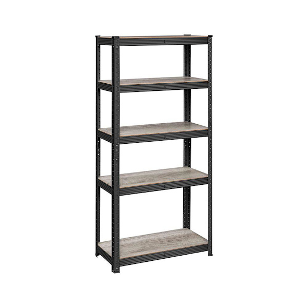 Rootz opbevaringsstativ - opbevaringshylder - kraftige reoler - 5 niveauer opbevaringsstativ - metalopbevaringshylder - sort - 150 x 75 x 30 cm