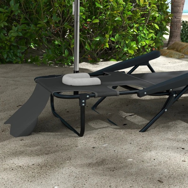 Rootz Garden Lounger - Solseng - Relax Lounger - Sammenklappelig - Vejrbestandig - Metalramme - Vandtæt - Mesh stof-polyester - Mørkegrå - 194cm x 72c