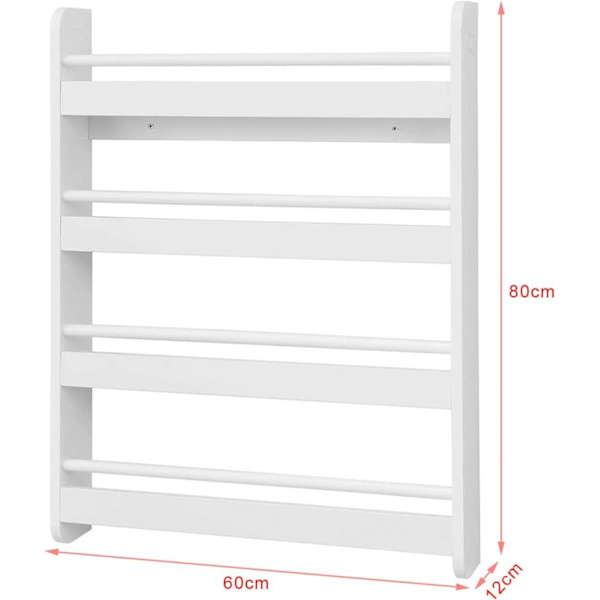 Rootz seinään kiinnitettävä 4 tasoa lasten kirjahyllylle kirjahyllylle - säilytysesittelyhyllyteline - 60x12x80cm