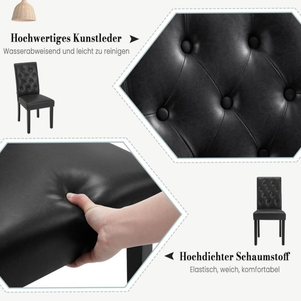 Rootz Matsalsstolar - Köksstolar - Bekväma sittplatser - Ergonomisk design, enkelt underhåll, hög hållbarhet - konstläder och massivt trä - 44cm x 99c