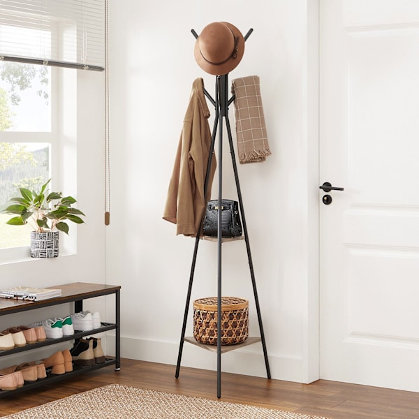Rootz Tree Coat Stand - Knagerække - Tøjorganisering - Spånplader og stål - 49,5 cm x 49,5 cm x 179 cm - Greige Black - 3,3 kg - Nem montering