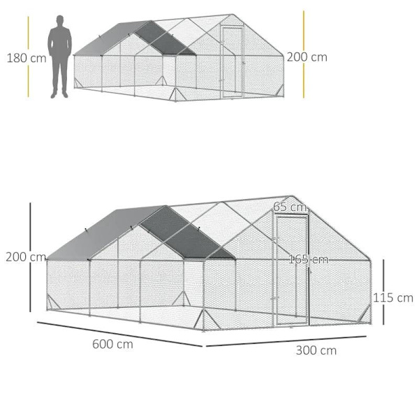 Rootz Chicken Coop - Ankhus - Hönsfjäderfähus - Kycklingbur - Kaninbur - Silver - 3 x 4 x 2m