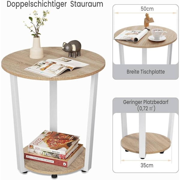 Rootz runt sidobord med 2 hyllor - Litet soffbord - Öppen design - Metallram - E1 trämaterial - 50cm x 53cm x 50cm