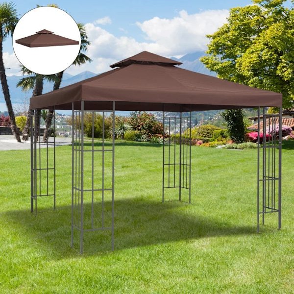 Rootz Gazebo - Ersättningstak med vindkapell - Vattenavledning - Stark och hållbar - Kaffe - 3 x 3m