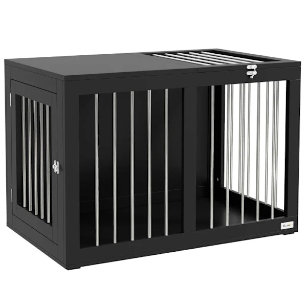 Rootz Hundebur - Hundetransportkasse - 2 døre - Låsbar - Stålnet - Sort - 80 cm x 50 cm x 56,5 cm