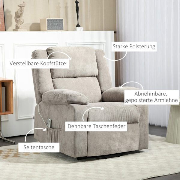 Rootz elektrisk vilstol - Lyftstol - Zero Gravity Senior Chair - Ståhjälp - Mobilitetshjälp - Ljusgrå - Plysch - 91cm x 93cm x 105cm